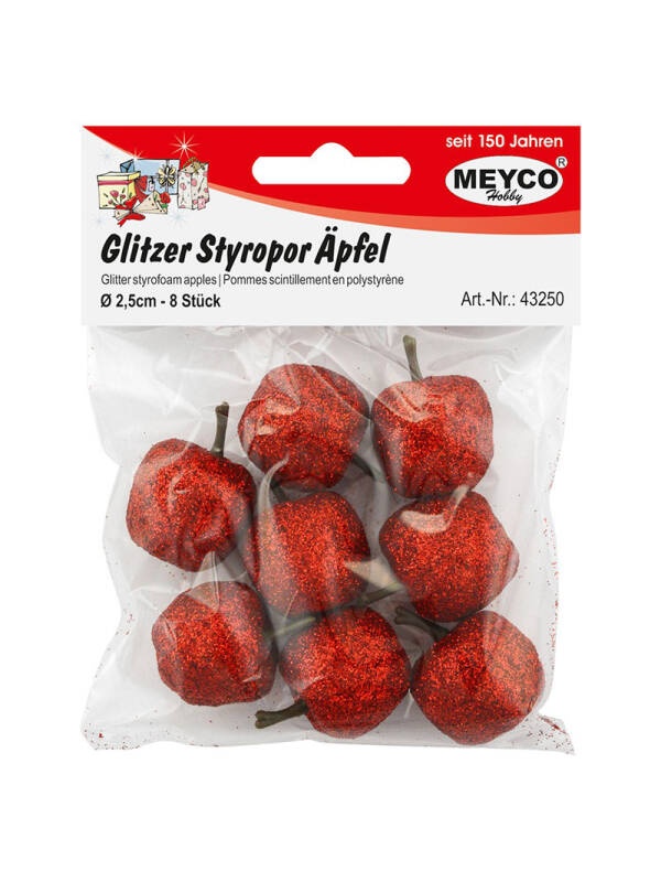 Set mere polistiren cu glitter rosu Meyco (Marime - Nr. bucati: 4.5 cm, 4 buc.)