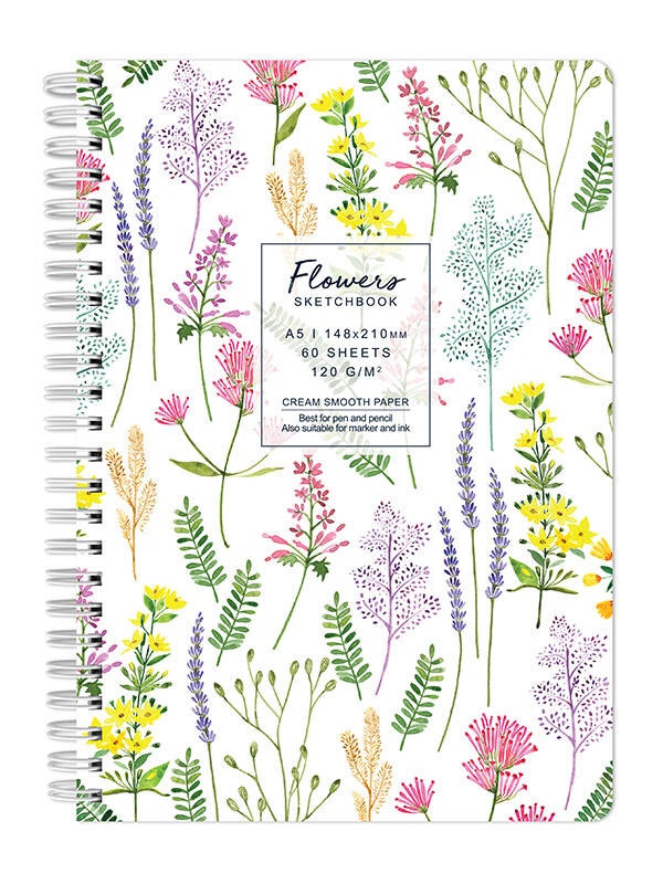 Sketchbook cu spira Flowers plante color 120g/mp, 60 file Drasca (Marime: A5 (14.8 X 21cm))