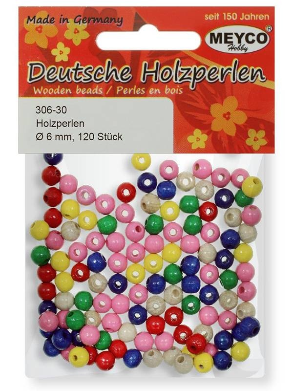 Set 120 margele din lemn colorate, diametru 6mm Meyco 306-30