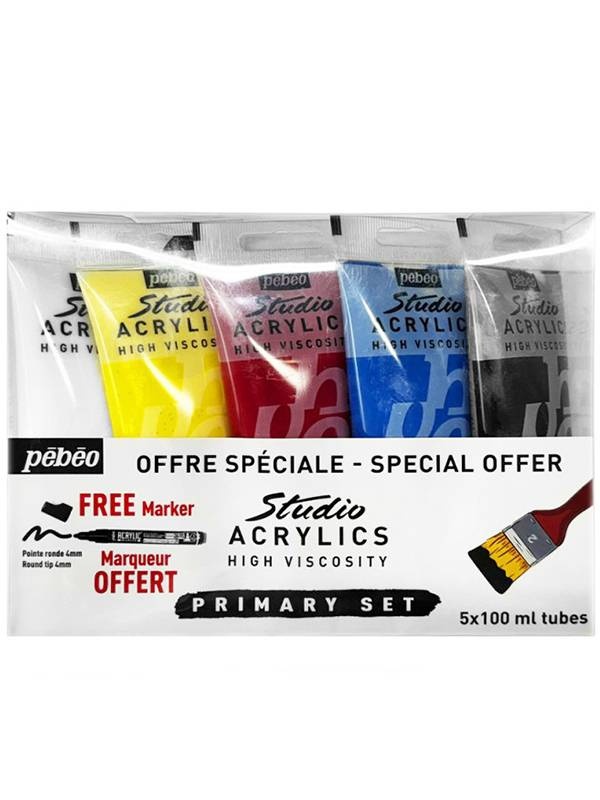 Set 5 x 100 ml culori acrilice Studio + marker cadou Pebeo 831603