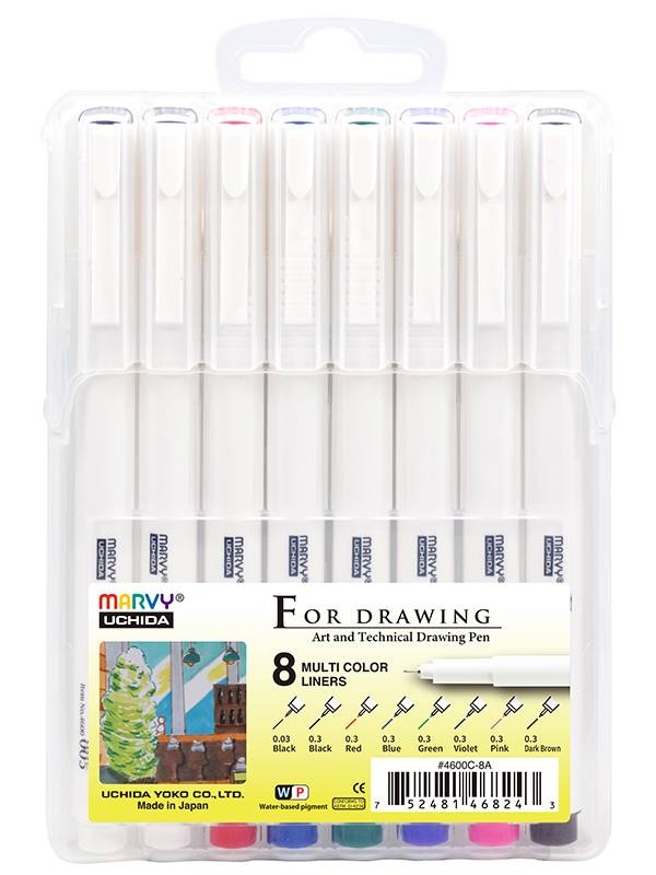 Set 8 linere Multicolor Marvy Uchida for Drawing 4600C-8AX