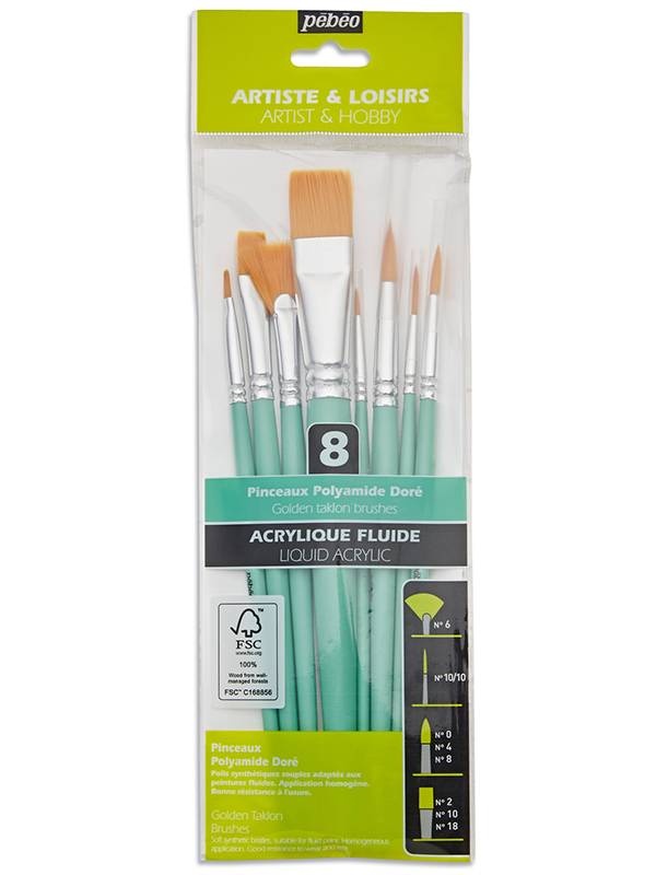 Set 8 pensule sintetice cu maner scurt Pebeo 952313