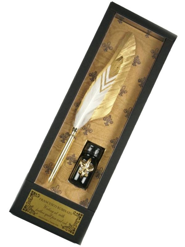 Set caligrafie Toc metalic cu 2 pene si o calimara cu cerneala Rubinato 23/2/8