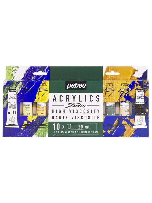 Set 10 x 20 ml culori acrilice + 1 pensula cadou Studio Pebeo 833361