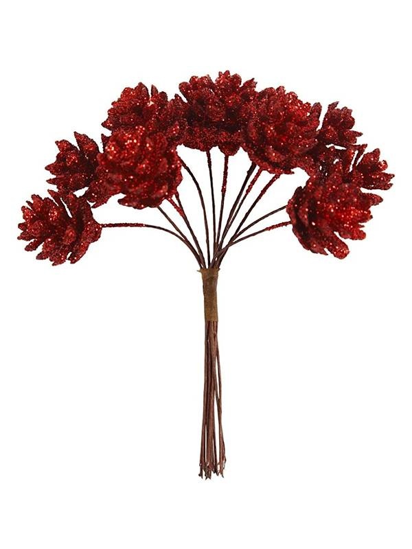 Set 12 conuri de brad 20mm rosu 504424