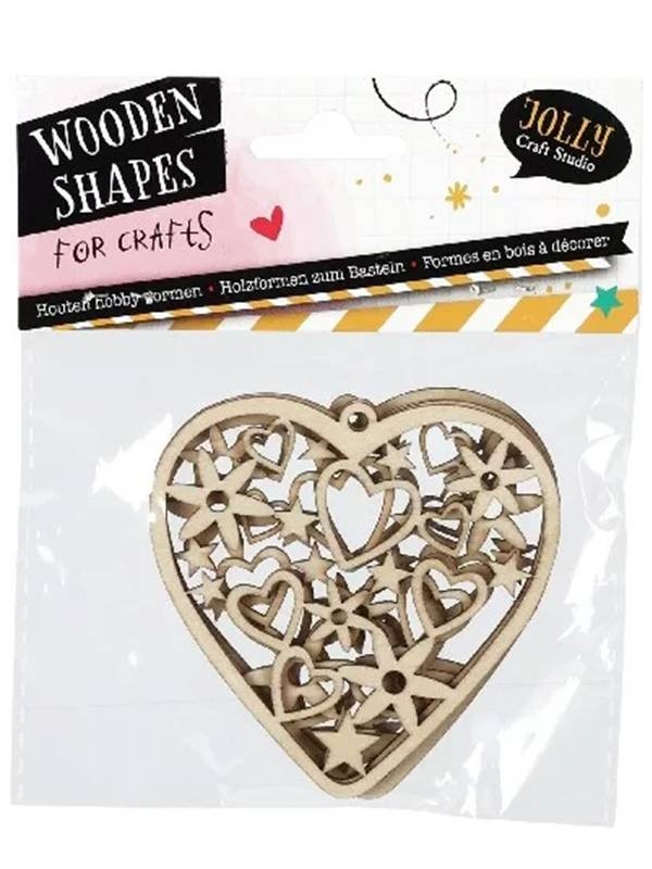 Set 4 ornamente din lemn - Inima 7.5 x 7.5 cm 702431