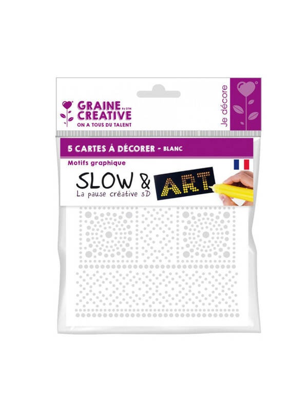 Set 5 cartoane Slow & Art 350 g/mp 15 x 15 cm Graine Creative (Model: Cartoane Graphic Albe 616372)