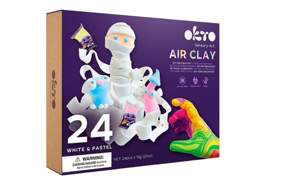 Set Creatie Air Clay 24 Culori Okto OK20024 (Model Set Creatie: 24 Culori White & Pastel)
