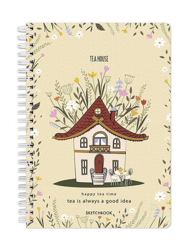 Sketchbook cu spira Happy tea time 60 file 120g/mp Tea House (Marime: A5 (14.8 X 21cm))