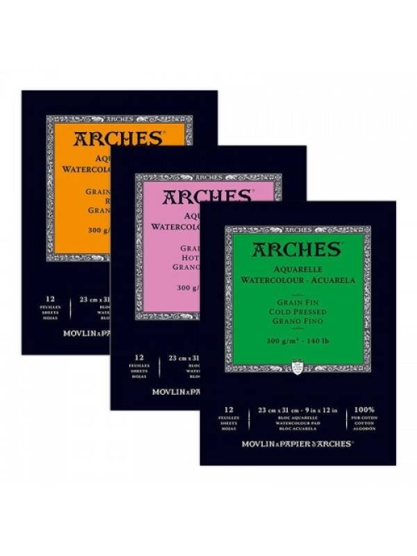 Bloc acuarela 300 g/mp Arches Aquarelle (Marime: 15 x 30cm, 20 file - Rough Grain)