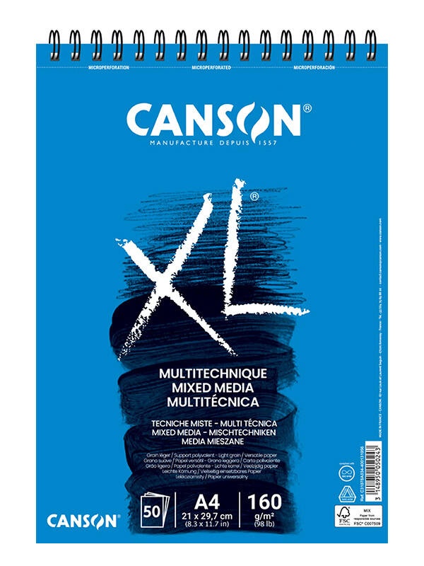 Bloc Canson XL mixed media 160g/mp (Marime: A4 50 file, 160g/mp)
