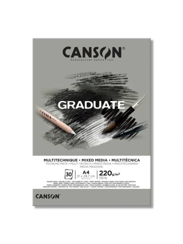 Bloc Mixed Media 220 g/mp 30F Graduate Grey Canson (Marime: A5)
