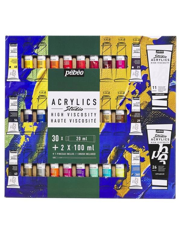 Set 30 x 20 ml + 2 x 100 ml culori acrilice Pebeo 833448
