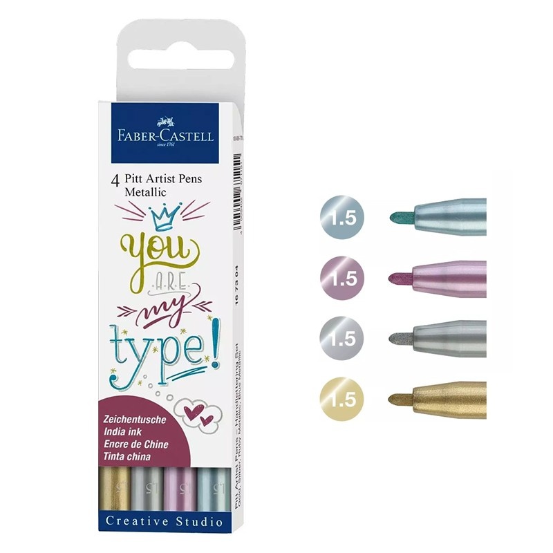 Set 4 Markere Metalice Caligrafie Pitt Artist Faber Castell 167304