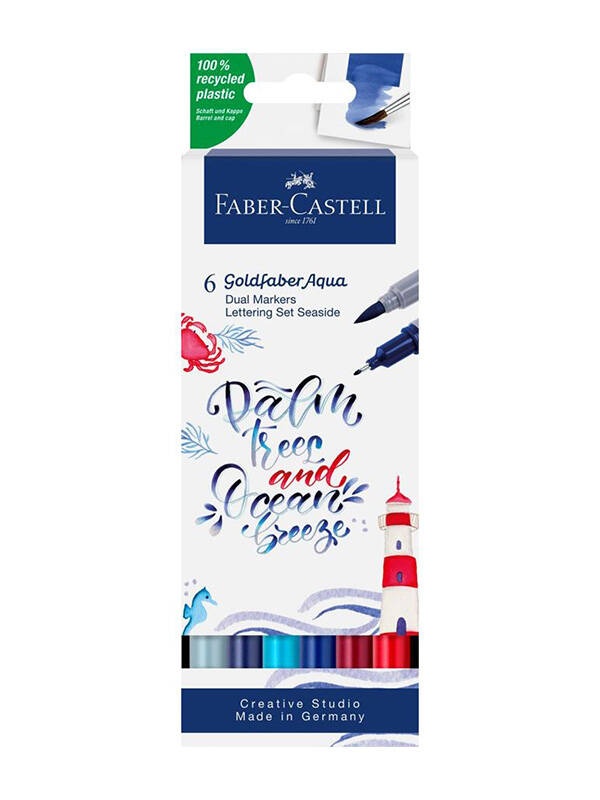 Set 6 markere cu 2 capete Lettering set Seaside Faber Castell 164519