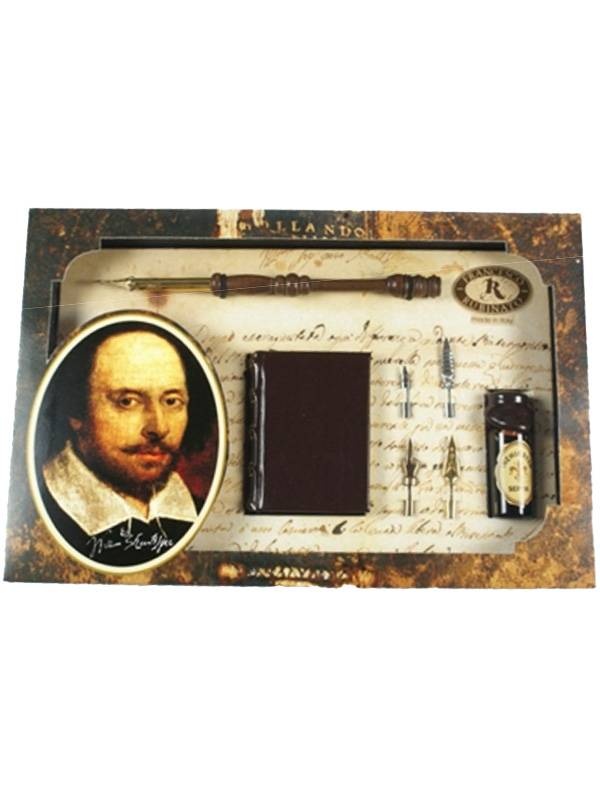 Set caligrafie Toc din lemn, 5 penite, carnetel si calimara cu cerneala Rubinato 2021/2/2