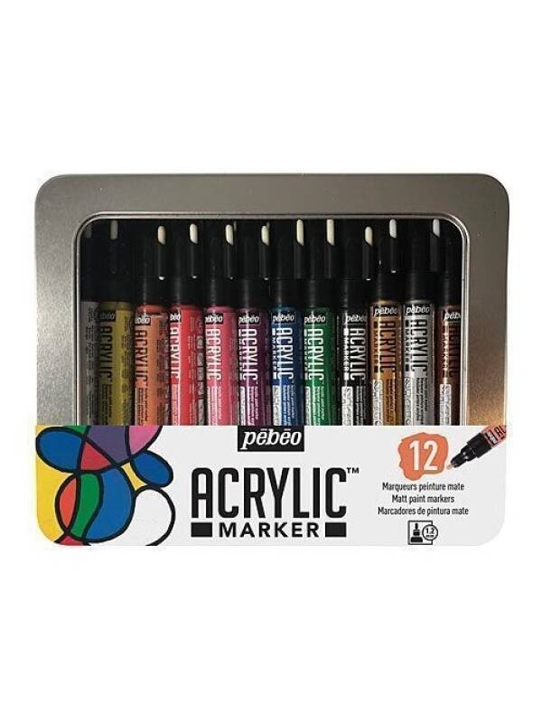 Cutie metal cu 12 markere Acrylic 1.2mm Pebeo 201500