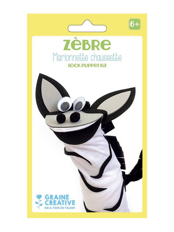 Marioneta tip soseta in forma de zebra Graine Creative 750520