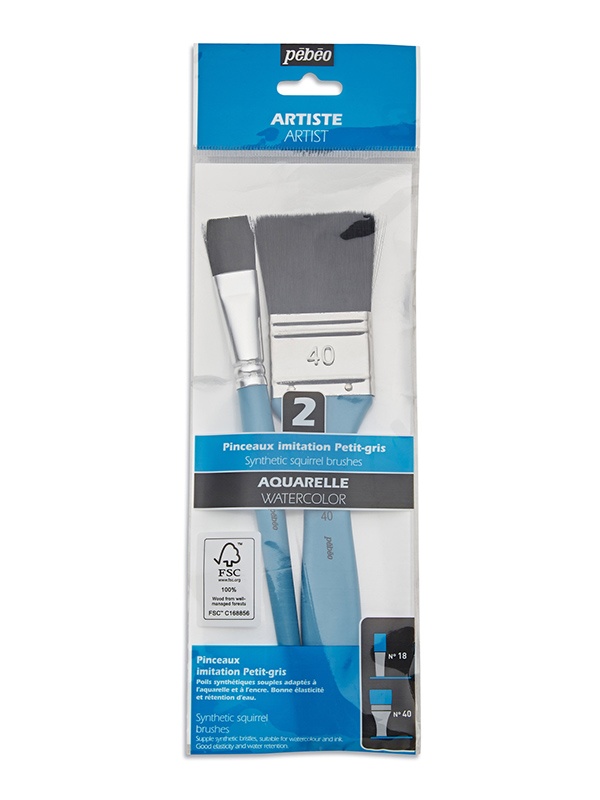 Set 2 pensule pentru acuarela din par sintetic cu fibre negre Pebeo 952203