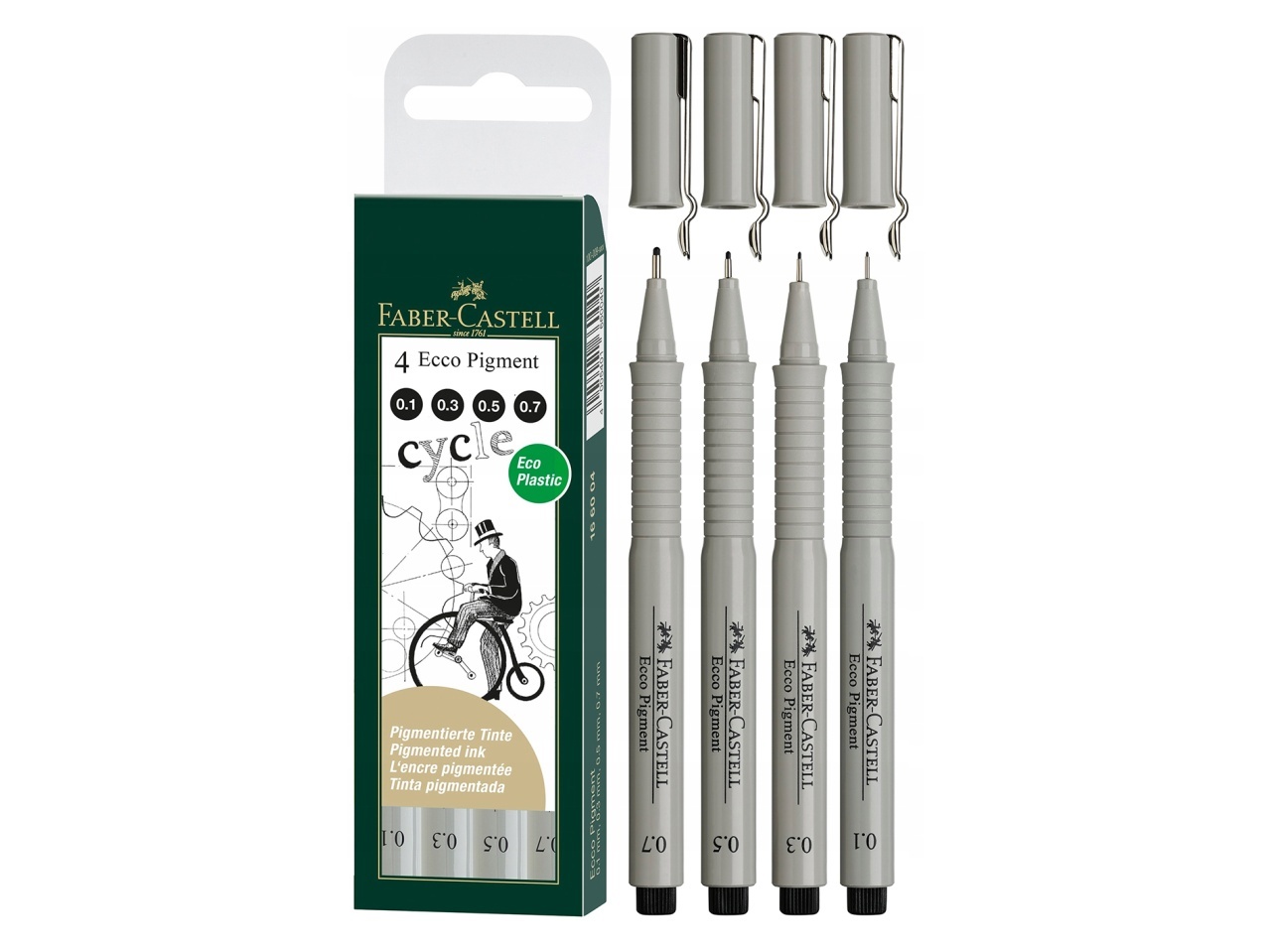 Set 4 markere (0.1, 0.3, 0.5, 0.7) Ecco Pigment Faber Castell 166004