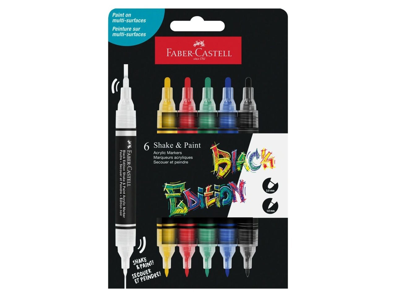 Set 6 Markere Acrilice Shake&Paint Culori Clasice Faber Castell FC285507