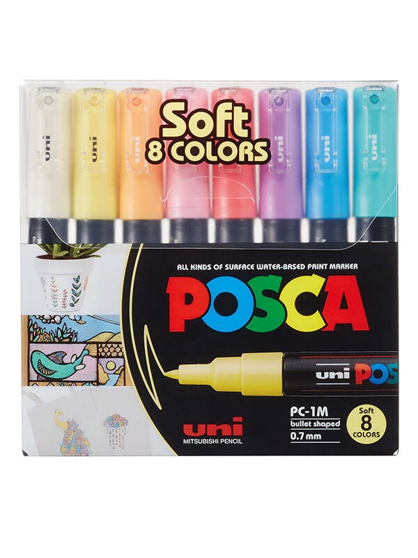 Set 8 markere PC-1M 0.7 mm culori pastel Uni Posca M1479