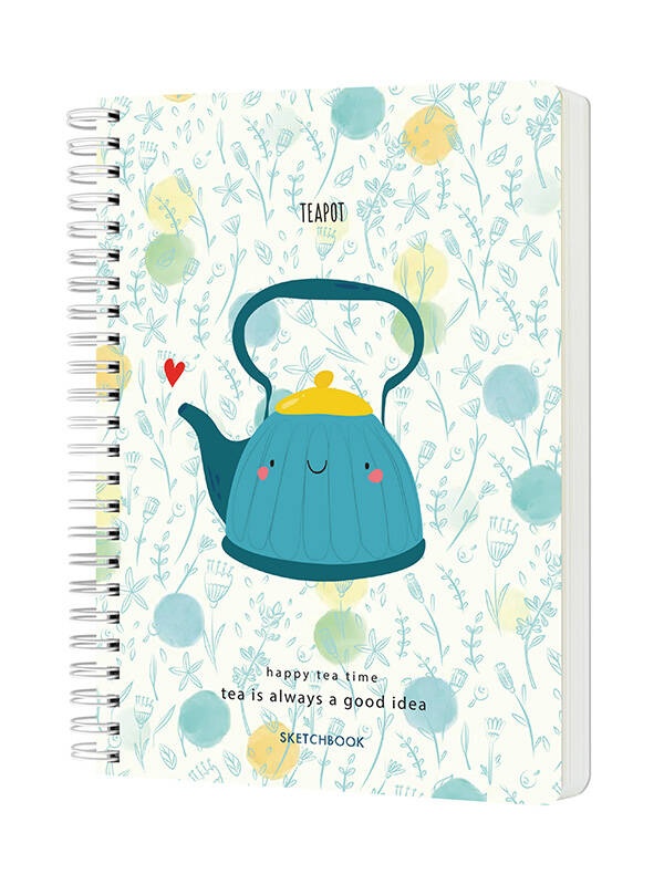 Sketchbook cu spira Happy tea time 60 file 120g/mp Teapot (Marime: A5 (14.8 X 21cm))