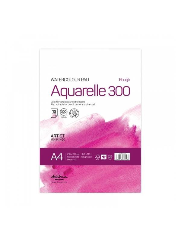 Bloc acuarela A4 Aquarelle Rough 300 g/mp 12F Drasca (Marime: 15 x 15 cm)