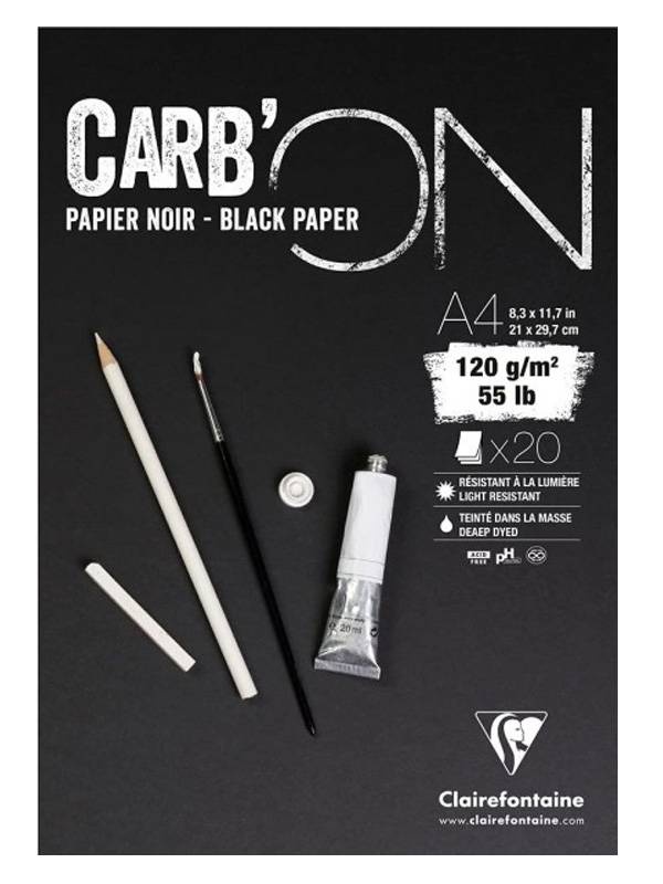 Bloc Clairefontaine Carbon 20 file 120 g/mp hartie neagra (Tip: A4 spira latura mare)