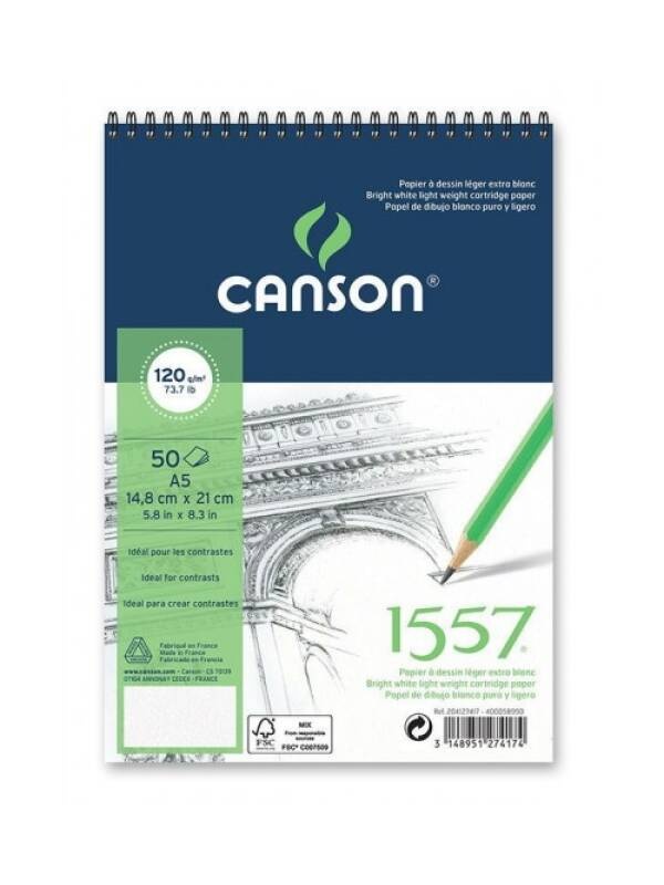 Bloc schite 1557 Canson 180 g/mp (Denumire: A5, 30 file, lipit pe latura scurta)