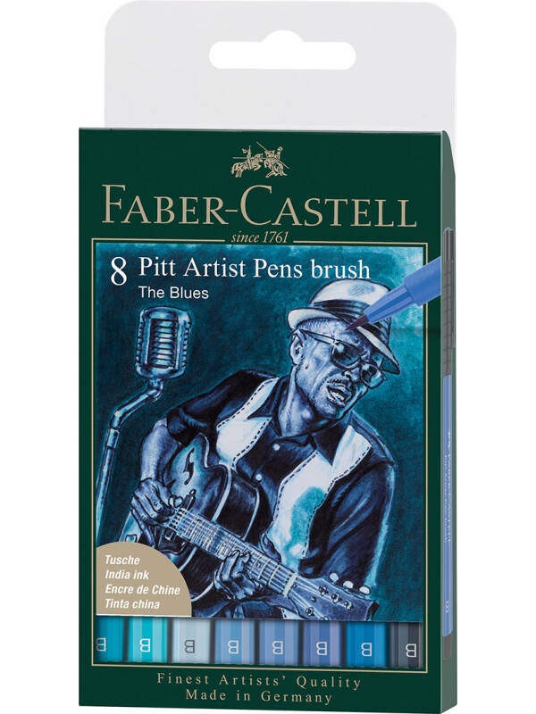 Carioci cu varf pensula Pitt Artist Pen Brush The Blues set 8 Faber Castell 167173
