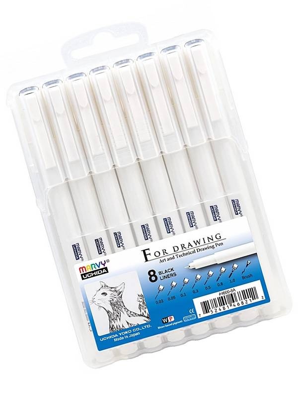 Set 8 linere Black Marvy Uchida for Drawing 4600-8A