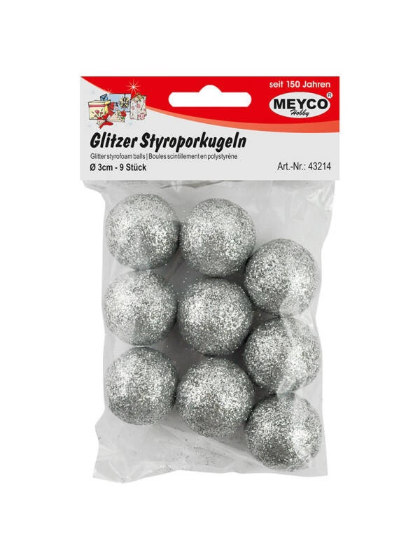 Set bile polistiren cu glitter argintiu Meyco (Marime - Nr. bucati: 2 cm, 18 buc.)