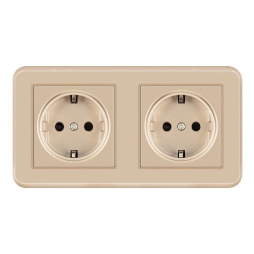 Priza Dubla de Perete Incastrata Techstar® TS-PC, 110-250V, 16A, Ignifuga, 80x151mm, Auriu