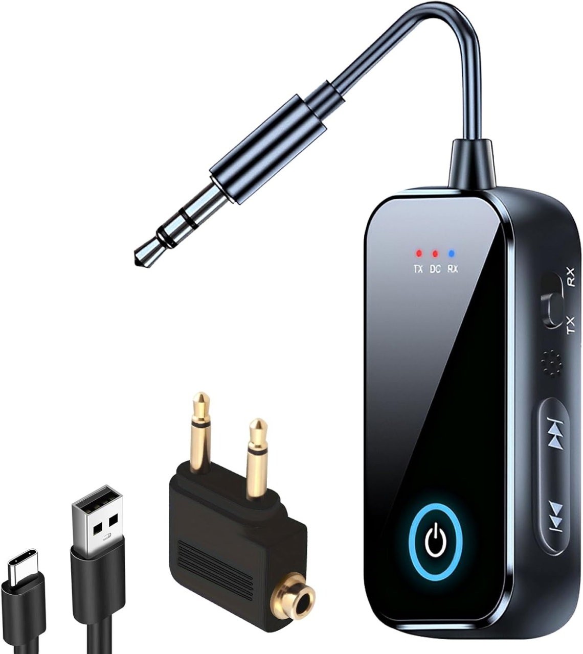 Adaptor Audio Bluetooth 6.0 Techstar T80 TX/RX 2in1, Jack 3.5mm, Dual Connection, Microfon, USB-C, pentru TV/PC/Auto/Avion