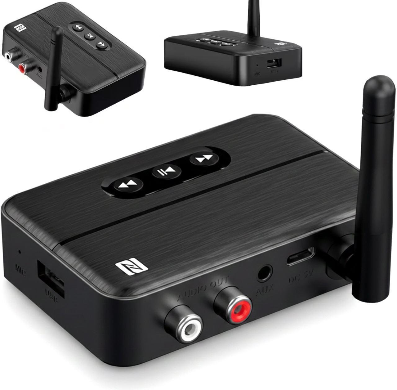 Adaptor RX Receptor Audio Bluetooth 5.4 Techstar® M60, Imperechere NFC, AUX + RCA, Redare USB, Type-C, Flash Drive, Microfon Integrat, HiFi, 10m