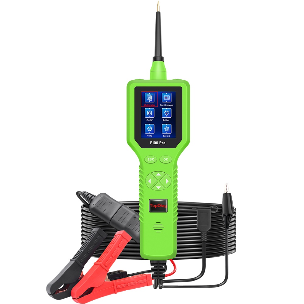 Tester circuite electrice auto TopDiag P100 Pro – Multimetru digital 12V/24V cu osciloscop, alimentare 0–5V, activare componente si test polaritate