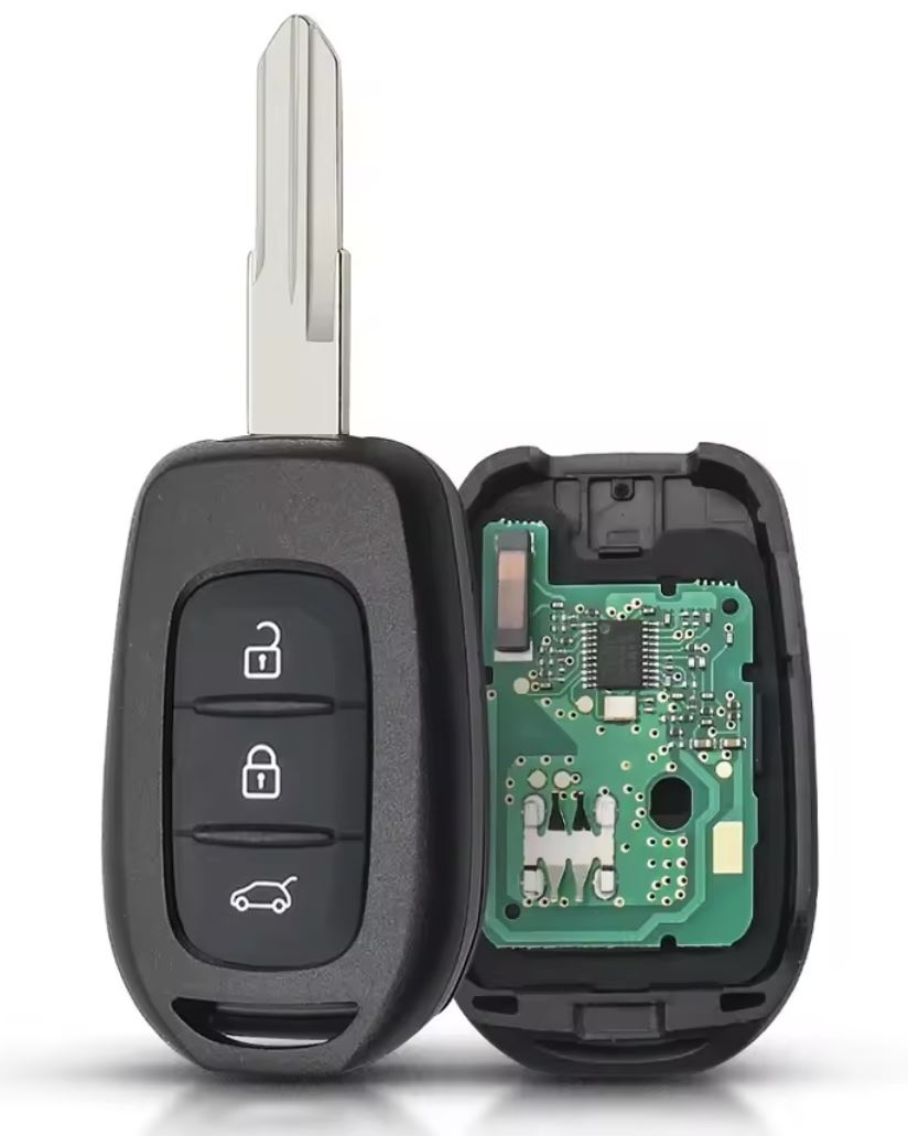 Cheie auto telecomanda completa compatibila Dacia Duster/Logan/Sandero + Renault Symbol/Trafic, lamela VAC102, 3 butoane, 433MHz, chip PCF7961M (4A), cu electronica si baterie