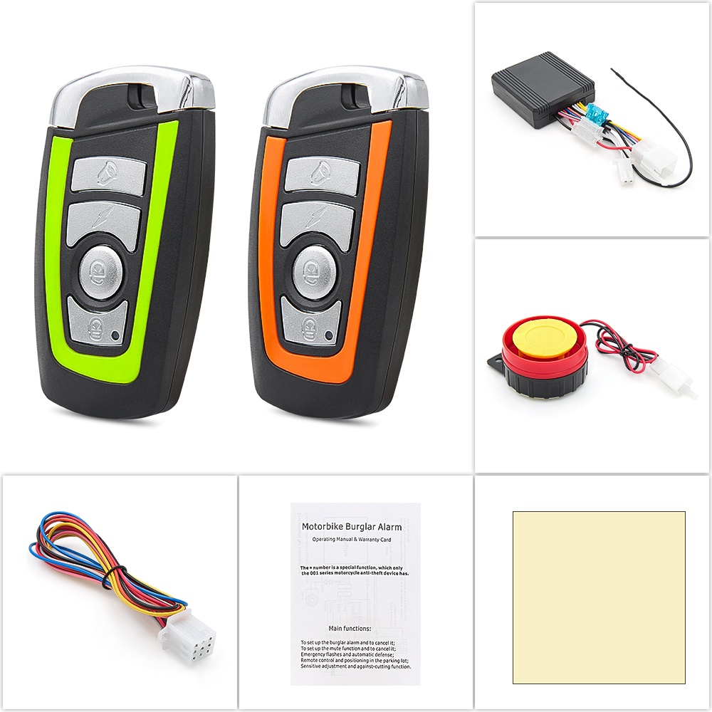 Alarma antifurt motocicleta / bicicleta 12V Techstar, sirena 120–125 dB, telecomanda wireless 315 MHz, IP55, 7 nivele sensibilitate