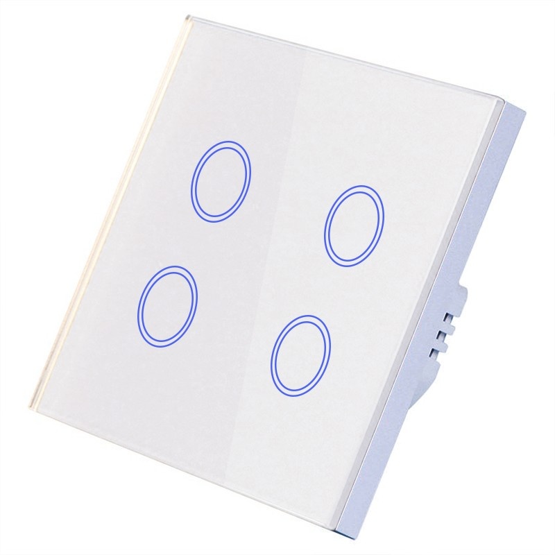 Intrerupator Smart Touch Techstar®, Wireless 2.4GHz, Sticla Securizata, Design Modern, Iluminare LED, 4 Faze, Cu NUL, Alb