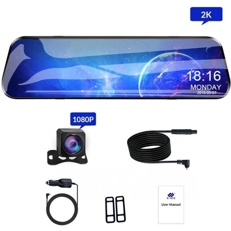 Resigilat Camera Auto Tip Oglinda E-ACE A38, Dubla, 12" Inch, 2K, IPS, Touch Screen, 1440P, Night Vision, PIP