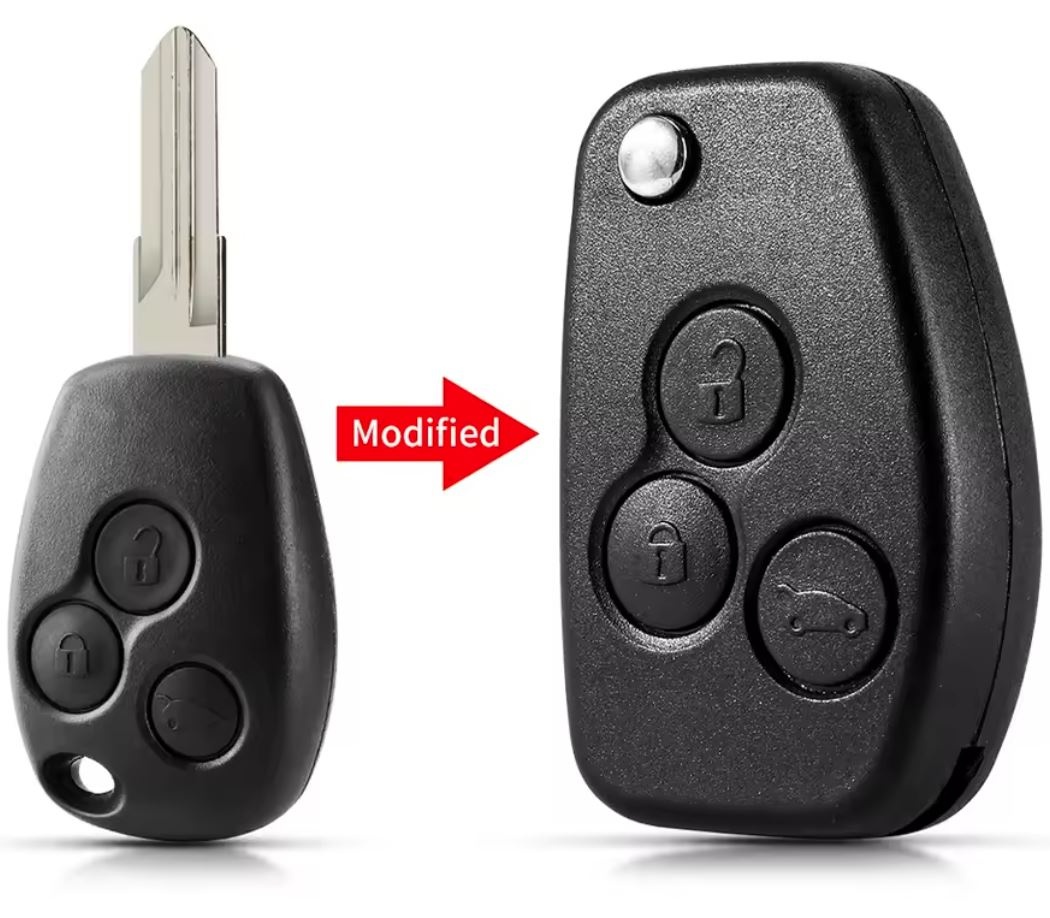 Carcasa cheie auto Techstar, transformatoare tip briceag, cu 3 butoane si lama VAC102, compatibila Dacia Logan, Renault Trafic – aftermarket