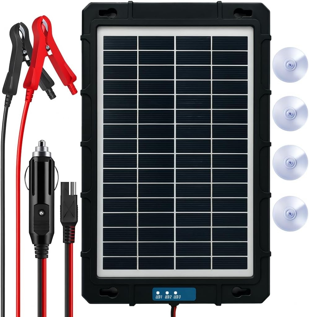 Incarcator solar auto Techstar 7.5W waterproof, pentru baterii 12V, panou portabil cu cleme crocodil, mufa bricheta si protectii inteligente supraincarcare