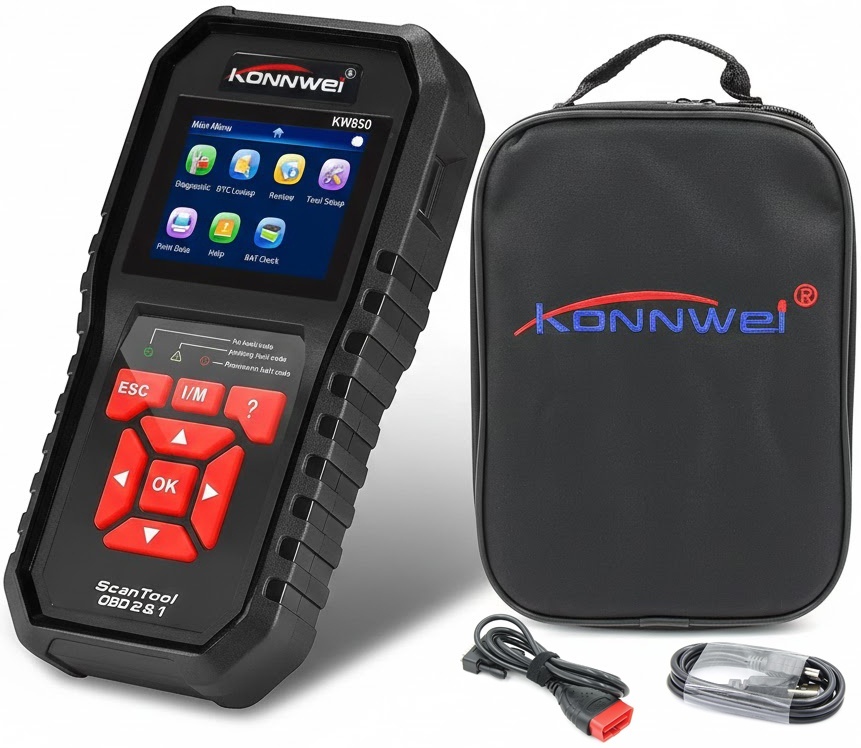 Tester diagnoza auto OBD2 Konnwei KW850, citire/stergere erori, test EVAP, senzor O2, baterie, motor & baterie, ecran color 2.8", compatibil multimarca