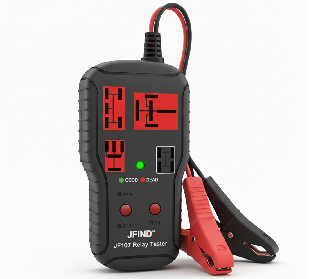 Tester relee auto JFIND JF107, universal 12V/24V, pentru relee 4 pini si 5 pini, indicator LED bun/defect