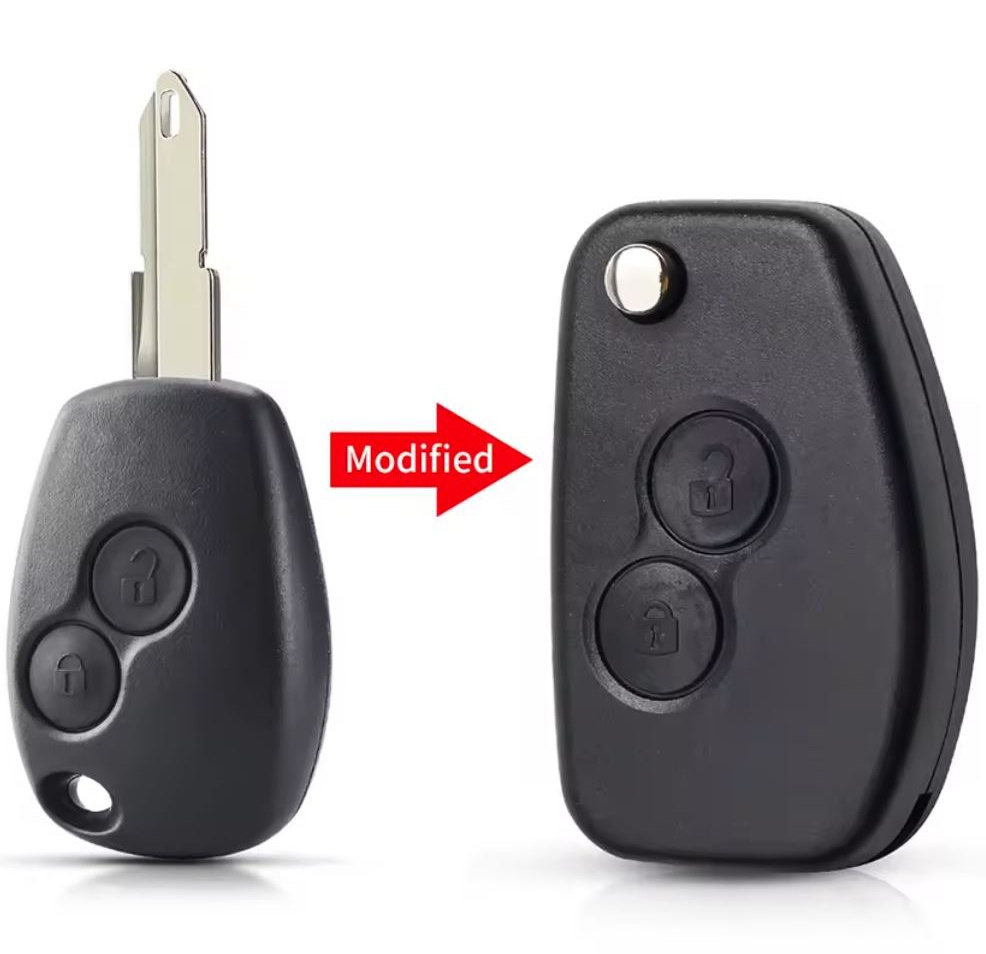 Carcasa cheie auto Techstar transformatoare tip briceag (flip) NE72, 2 butoane, compatibila Dacia Logan/Sandero/Duster si Renault Clio/Megane