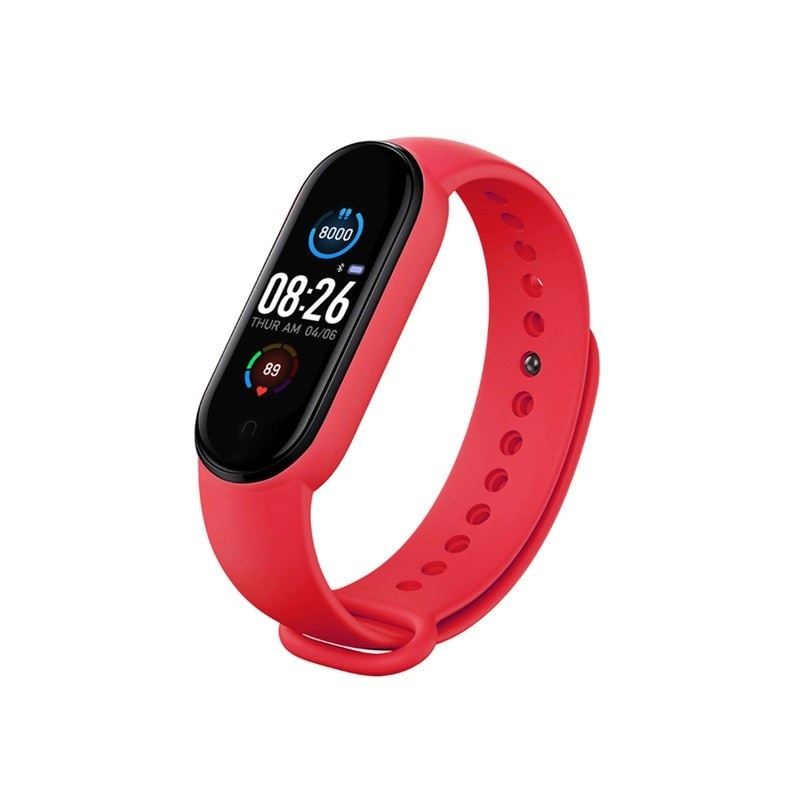 Resigilat Bratara Fitness Techstar® M5, Ecran 1.14" inch TFT, Bluetooth 4.0, IP66, Tensiune, Puls, Oximetru, Alerta Sedentarism, Rosu