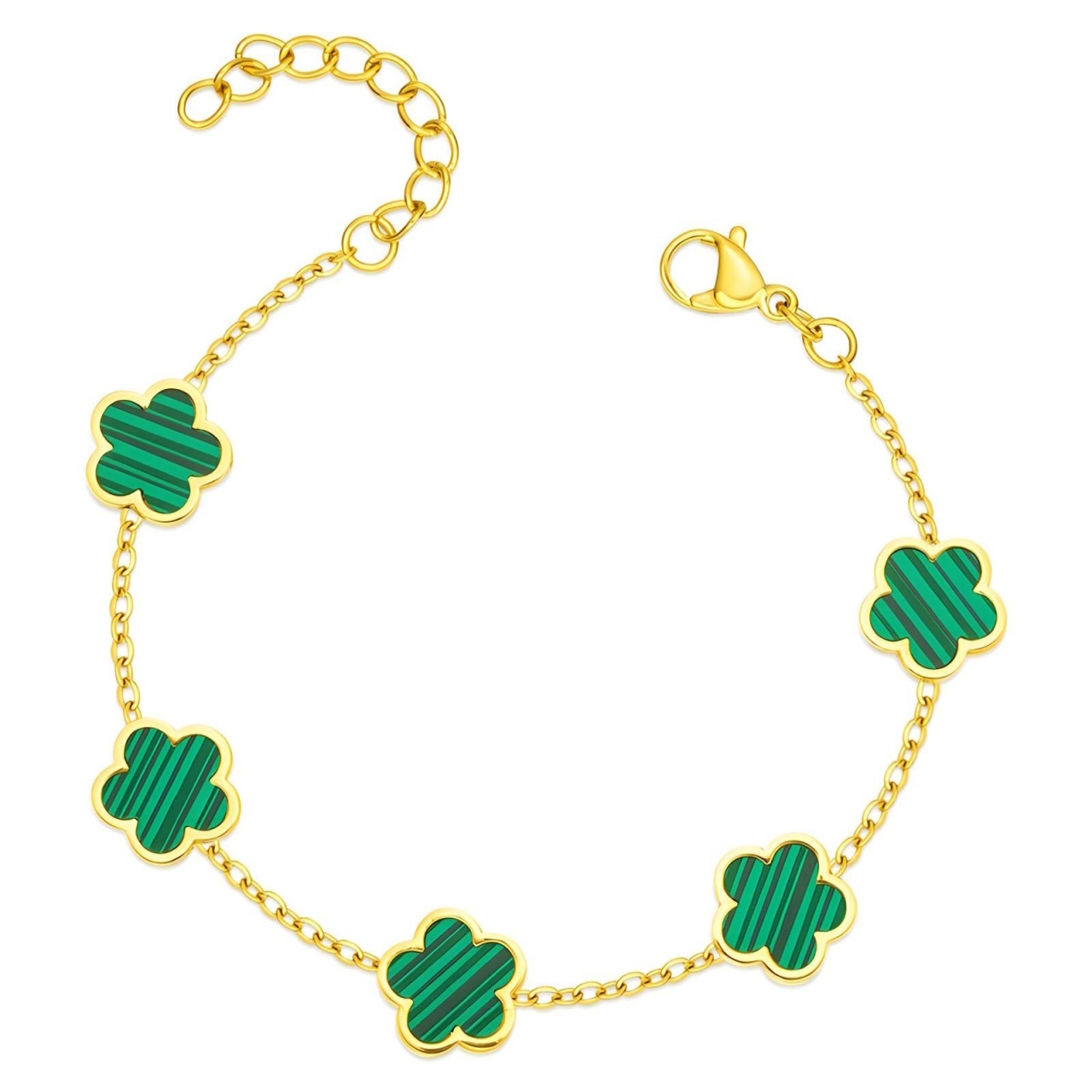 Bratara Multi Flower Green din Inox placat cu AUR 18K