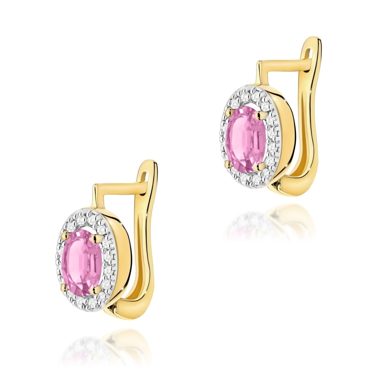 Cercei Aur 14K cu Pink Sapphire 0.45 ct si Diamante Naturale 0.16 ct