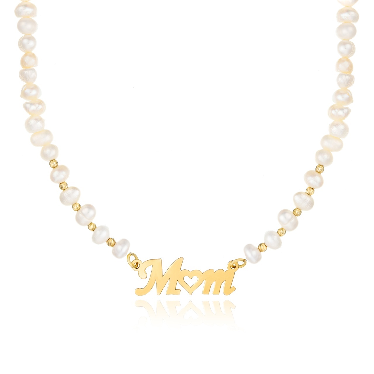 Colier MOM cu perle de cultura, 10 bilute de 2mm aur 14K si pandantiv